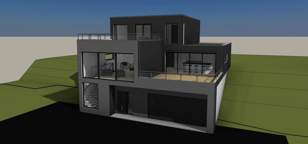 Arkitektillustrasjon av Villa Berg med terrasse