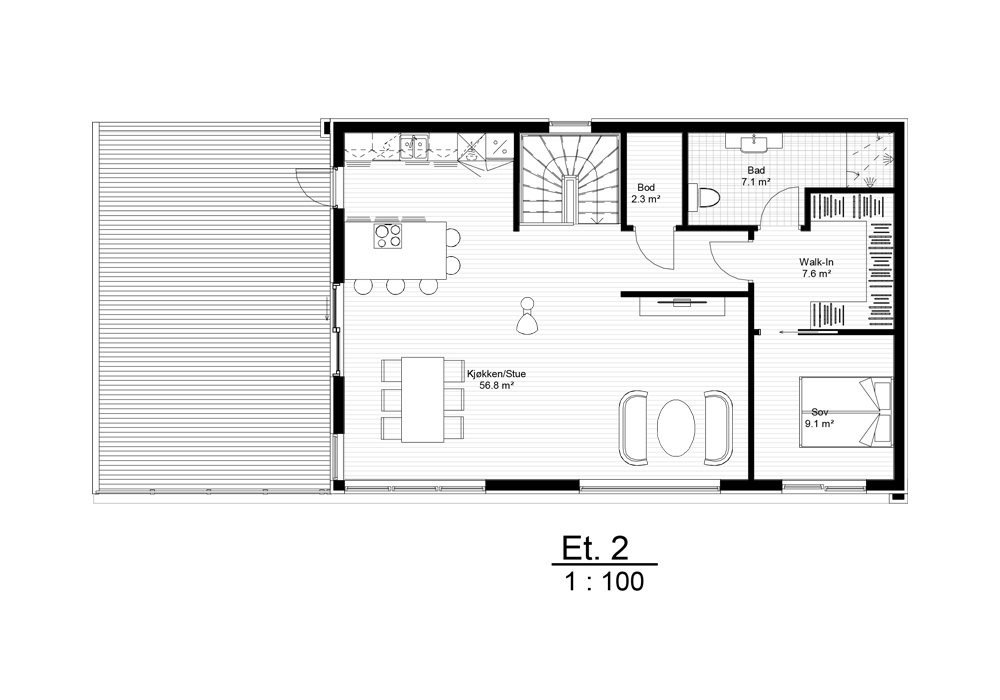 Plantegning av andre etasje i Villa Hellesund