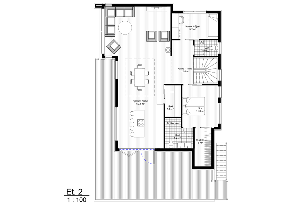 Plantegning av andre etasje i Villa Olsen