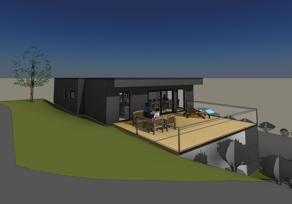 Arkitektillustrasjon av Villa Widvey med stor terrasse